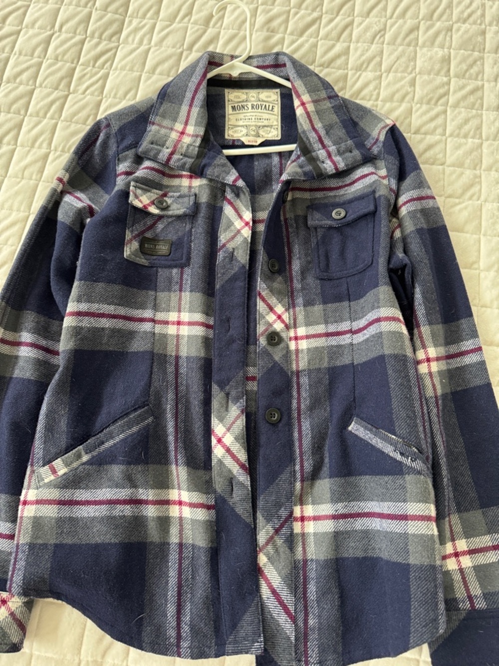 Mons Royale Women's Navy Plaid Button-Front Jacket